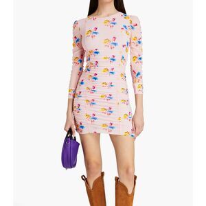 GANNI Ruched‎ Mesh Floral Mini Dress NWT Sz 36/4